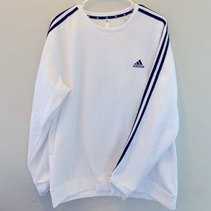 🆕 Adidas Men’s 3 Stripe Crewneck Sweatshirt White Large